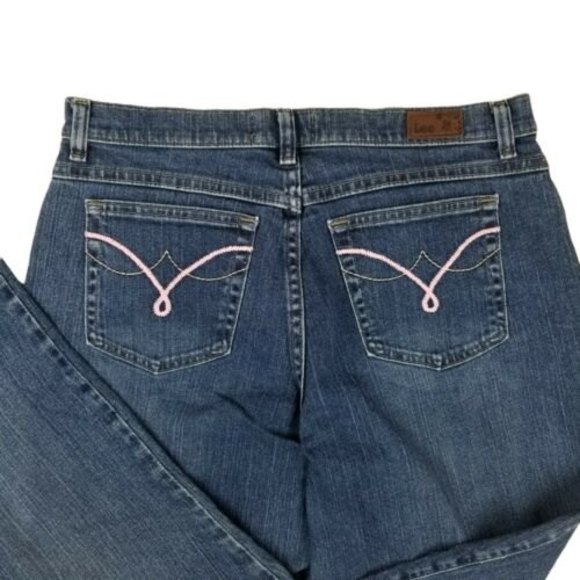 Lee Jeans Women's size 12 M Straight Leg Dark Wash Mom High Rise Pink W33 L29.5 - Picture 5 of 12